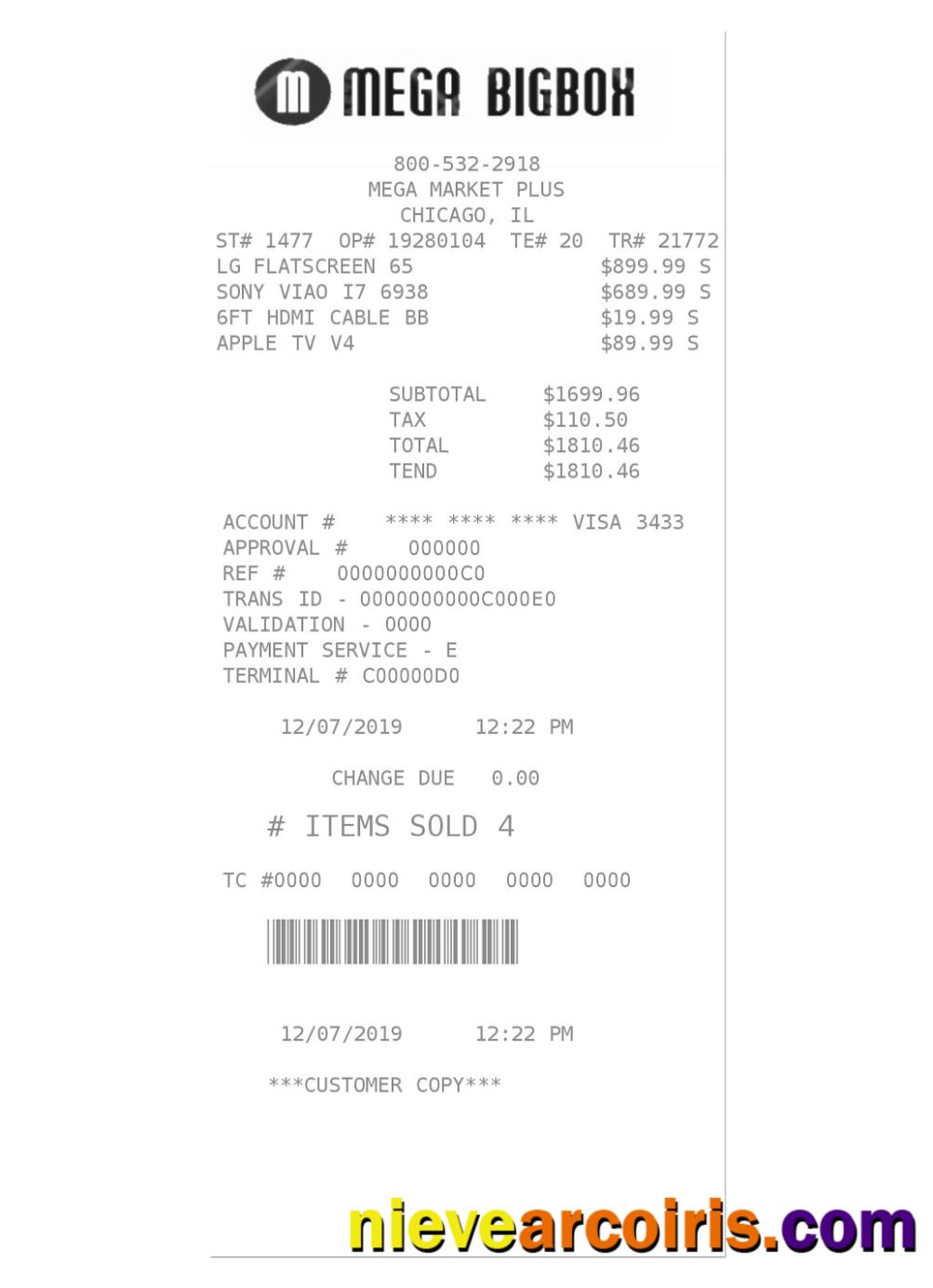 MEGA BIGBOX payment receipt